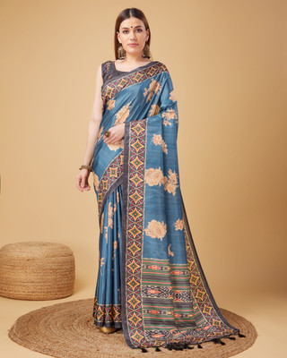 Divastri Digital Print Banarasi Silk Blend Saree(Blue)