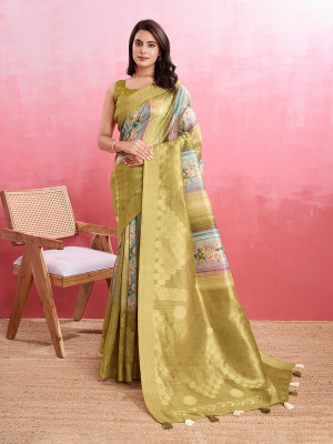 Divastri Digital Print, Printed, Woven Bollywood Pure Cotton Saree(Green)