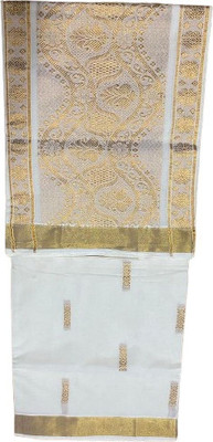GR Trends Woven Kasavu Cotton Silk Saree(Cream)