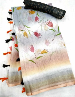 Arpita Fashion Floral Print Bollywood Cotton Linen Saree(Multicolor)