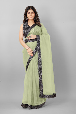 TIRTH CREATION Self Design Bollywood Net Saree(Green)