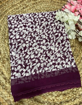 AARTI SELECTION Printed Bandhani Georgette Saree(Purple, White)