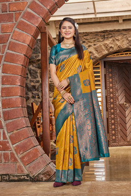 MANJULA SAREE Woven Banarasi Cotton Silk Saree(Gold)