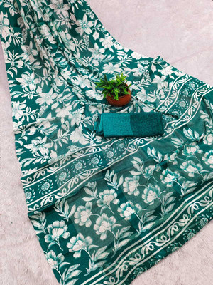 SHRIMORI Floral Print Bollywood Georgette Saree(Green)