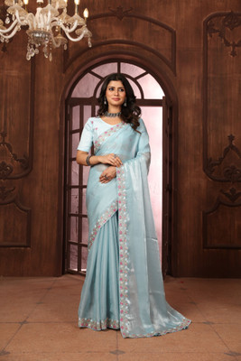 NEGRONI Printed Daily Wear Jimmy choo Saree(Light Blue)