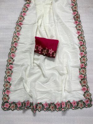 bhavika silk mills Embroidered Bollywood Georgette Saree(White)