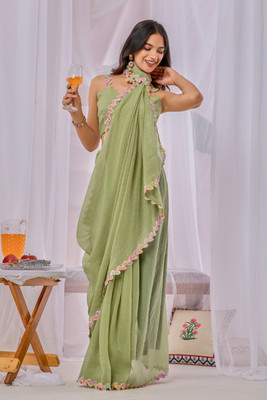 BHAGYAVATI DESIGNER Embroidered Bollywood Chiffon Saree(Light Green)
