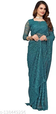 Nexafashion Self Design Bollywood Net Saree(Green)