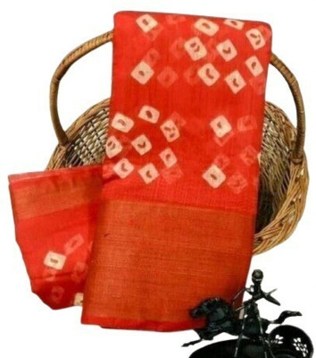 Adrika Printed, Embroidered, Solid/Plain Bandhani Pure Cotton Saree(Red)