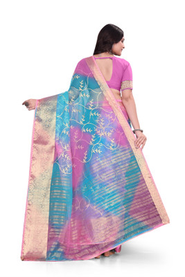 Aarunika SST Solid/Plain Bollywood Organza Saree(Pink)