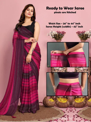 Rudra Fab Striped Bollywood Chiffon Saree(Pink)