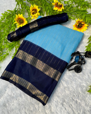 Anuradha Enterprise Striped, Woven, Embellished Mysore Silk Blend Saree(Blue)