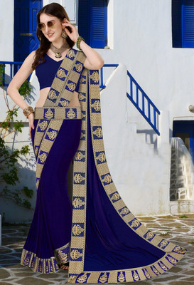 Chhavi Fashion Solid/Plain Banarasi Chiffon Saree(Blue)