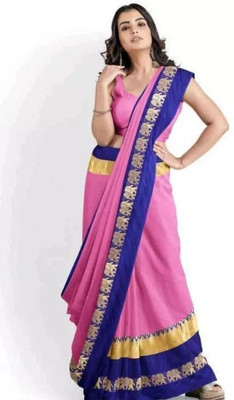 Hashir textile Self Design Banarasi Cotton Silk Saree(Pink, Blue)