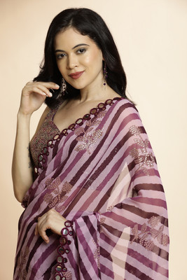 Bluebirdimpex Striped Bollywood Georgette Saree(Purple)
