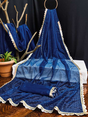 karkar Self Design Banarasi Net Saree(Blue)