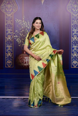 VIRDHI TEXTILE Printed Bollywood Silk Blend Saree(Light Green)