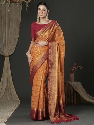 Divastri Woven Kanjivaram Georgette Saree(Orange)