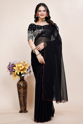 SAADHYA CREATION Embroidered, Solid/Plain Bollywood Georgette Saree(Black)