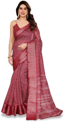 Moda Rapido Printed Bollywood Cotton Blend Saree(Maroon)