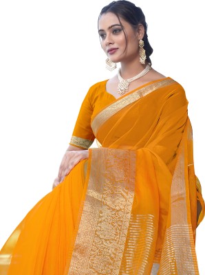 KOTHARI SBT Solid/Plain Bandhani Organza Saree(Yellow)