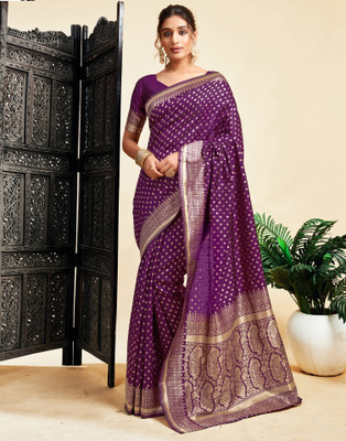 Samah Embellished, Self Design, Woven Banarasi Silk Blend, Jacquard Saree(Purple, Gold)