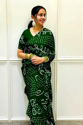 Vini Enterprises Printed Bandhani Art Silk Saree(Dark Green)