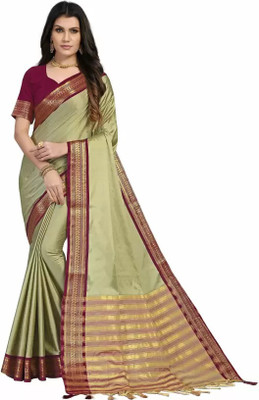 het designer studio Woven Banarasi Jacquard Saree(Cream, Maroon)