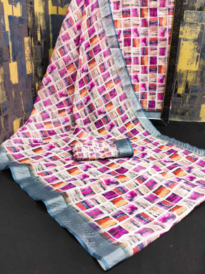 Mervadiya Self Design Bollywood Cotton Linen, Linen Saree(Multicolor)