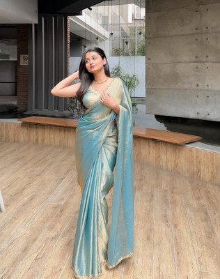 Moda Rapido Solid/Plain Bollywood Chiffon Saree(Light Blue)