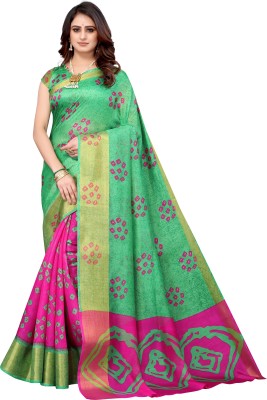 Priyashi Printed Bandhani Linen Saree(Green)