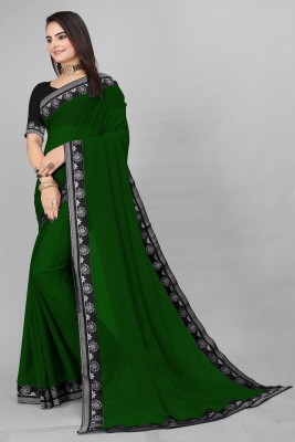 pari creation Solid/Plain Bollywood Georgette, Lace Saree(Green)