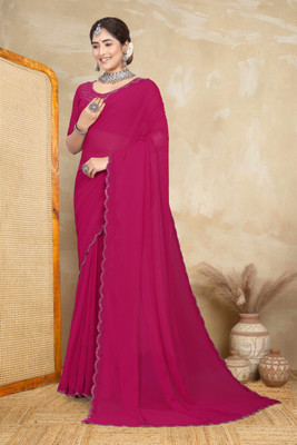 Divine Fabrics Embellished Bollywood Georgette Saree(Pink)