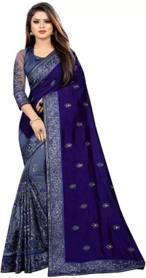 sadgun creation Embroidered, Embellished Bollywood Art Silk Saree(Blue)