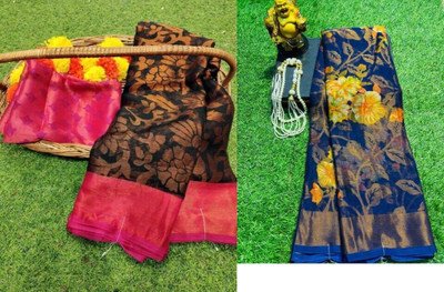 Sita Floral Print Bollywood Brasso Saree(Pack of 2, Multicolor)