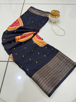 Vihan Fab Surat Printed Kalamkari Jacquard Saree(Black)