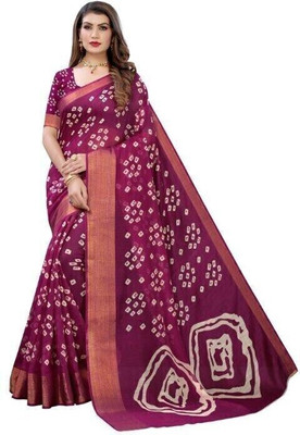 WhiteCloud Printed Banarasi Cotton Silk Saree(Purple)