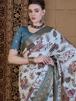 ANOUK Woven Chinnalapattu Viscose Rayon Saree(Light Blue)