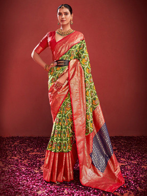 ANOUK Printed Pochampally Silk Blend Saree(Multicolor)
