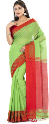 SAYAN CREATION Temple Border Handloom Handloom Cotton Silk Saree(Light Green)