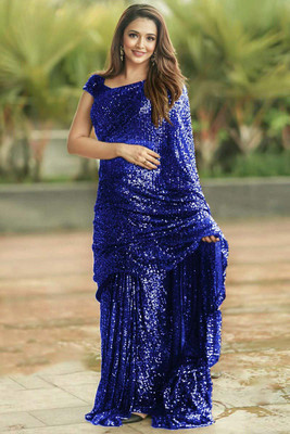 Anjani Textile Embroidered Bollywood Georgette Saree(Blue)