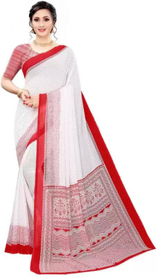 MITRACREATION Printed Bollywood Georgette Saree(Red, White)