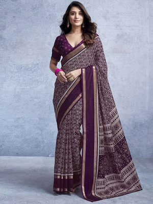 Amavii Printed Bollywood Art Silk, Silk Blend Saree(Purple)