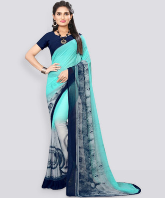 Kanooda Prints Printed Bollywood Georgette Saree(Light Blue)