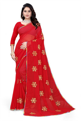 AADIYOGI ENTERPRISE Embroidered Bollywood Georgette Saree(Red)