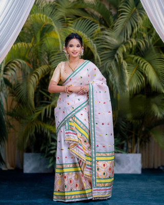 YASA CREATION Self Design Mekhela Chador Silk Blend Saree(White)
