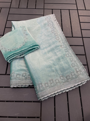 Jennyfab Printed Bollywood Jimmy choo Saree(Light Blue)