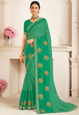 Laxmipati Sarees Embroidered Bollywood Chiffon Saree(Green)