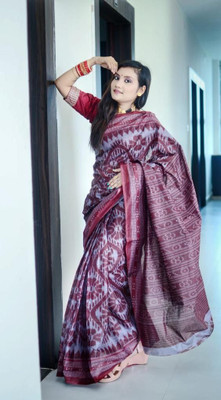 kalyani nx Printed Sambalpuri Pure Cotton Saree(Grey)