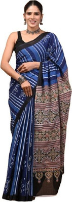 INDIAN DRAPING COMPANY Blocked Printed Daily Wear Pure Cotton Saree(Multicolor)